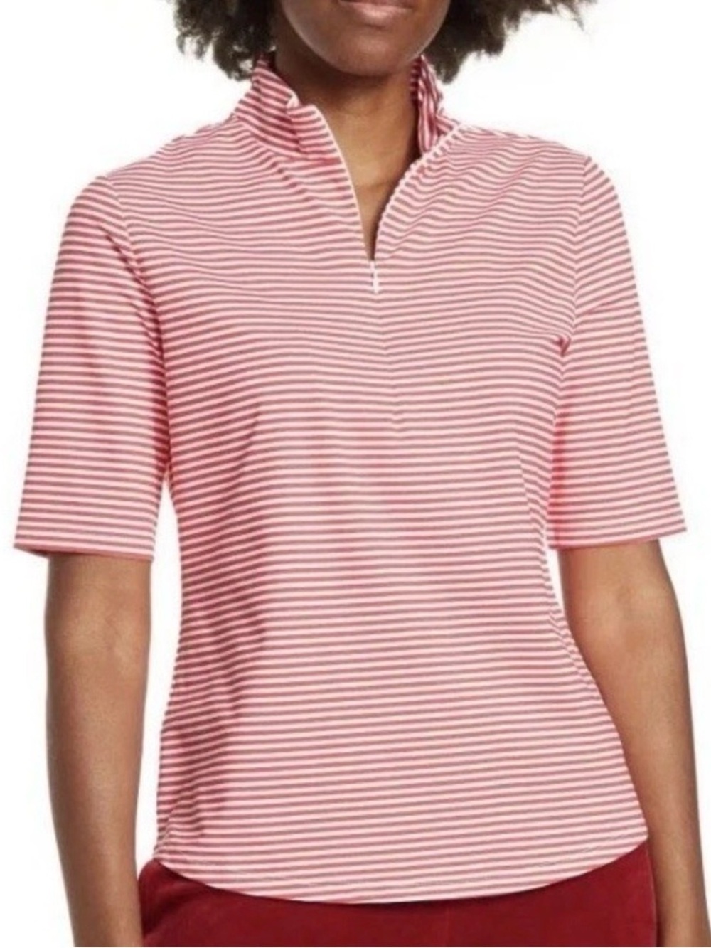 Tommy Bahama XL Aubrey Islandzone 1/4 Zip Shirt in Red White Stripe